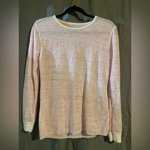 Cozy Girls' Long Sleeve Shirt ~ White&Pink with Raw Hem ~ Size Medium (8-10)